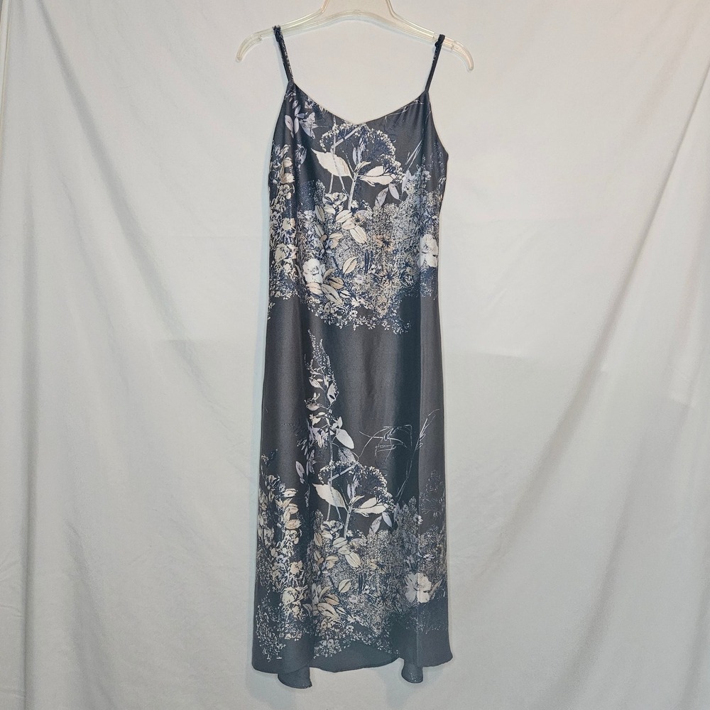 Banana Republic Size 4 Gray Satin Floral Spaghetti Strap Midi Slip Dress‎